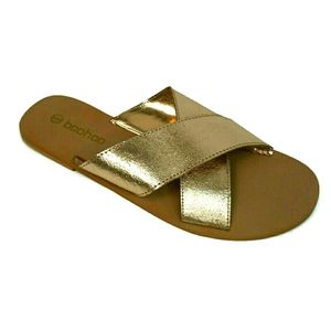 Boohoo Women’s Cross Strap Leather Sliders Sandals
